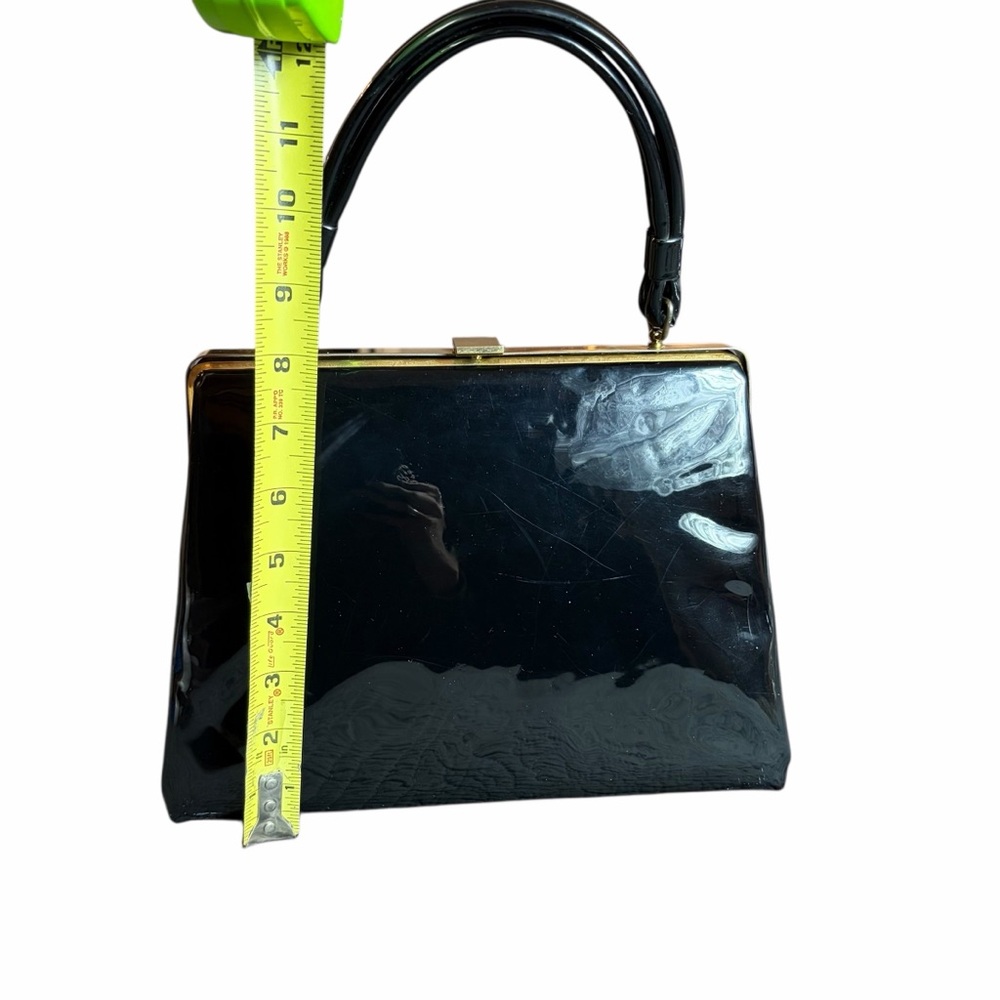 VINTAGE DOVER BLACK PATENT TOP HANDLE FRAME BAG 11” - Picture 6 of 8